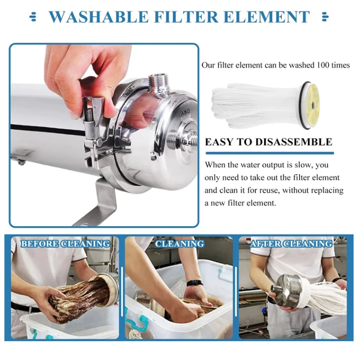 stainless steel filter housing pvdf washable ultrafitration membrane water purifier mineral stones well rain water filter