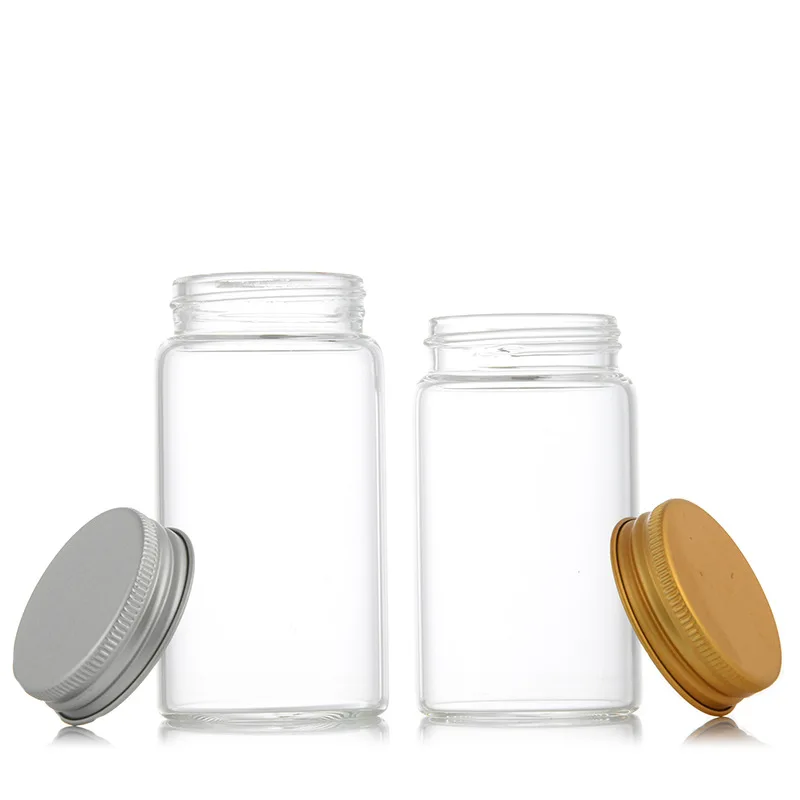 Wholesale 50ml 60ml 100ml 150ml clear round storage glass bottle with screw cap