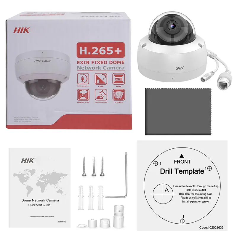 HIK Original 4K Acusense Fixed Dome Network Camera Bulit-in Mic IP67 IK10 network camera Fixed h.265 poe cctv camera