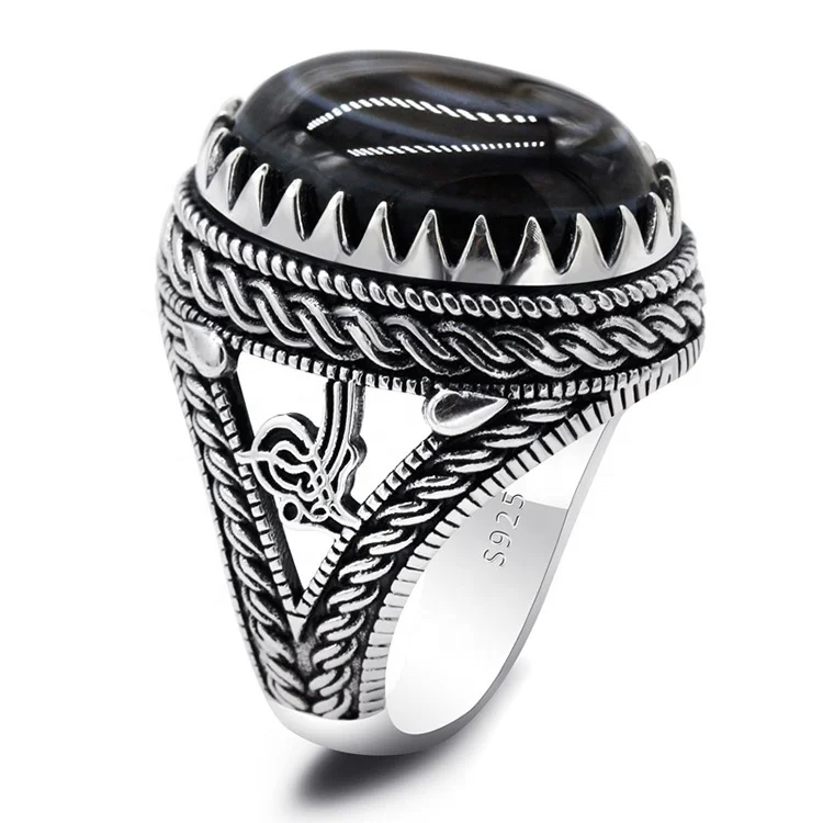 men fashion black platinum plated turkish jewelry ring custom hip hop 925 sterling silver enamel engagement rings
