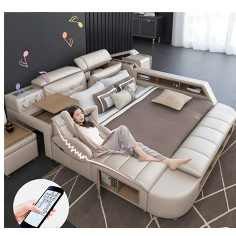 PYC-28 Customizable Modern Multifunctional Storage Bed With Smart Massage Bed Usb Music LED Bedroom Set Furniture