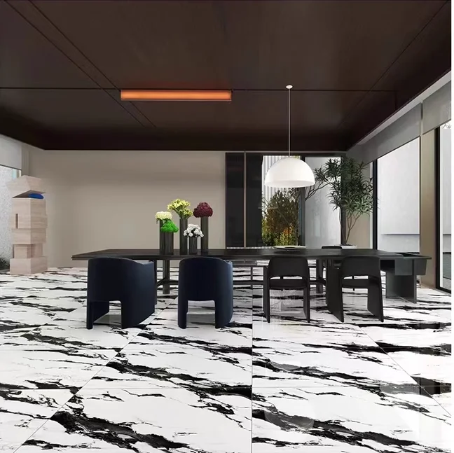 3d Shiny black and white stone porcelain tile 60x120 floor tiles black panda marble tile 120x60 50 pieces