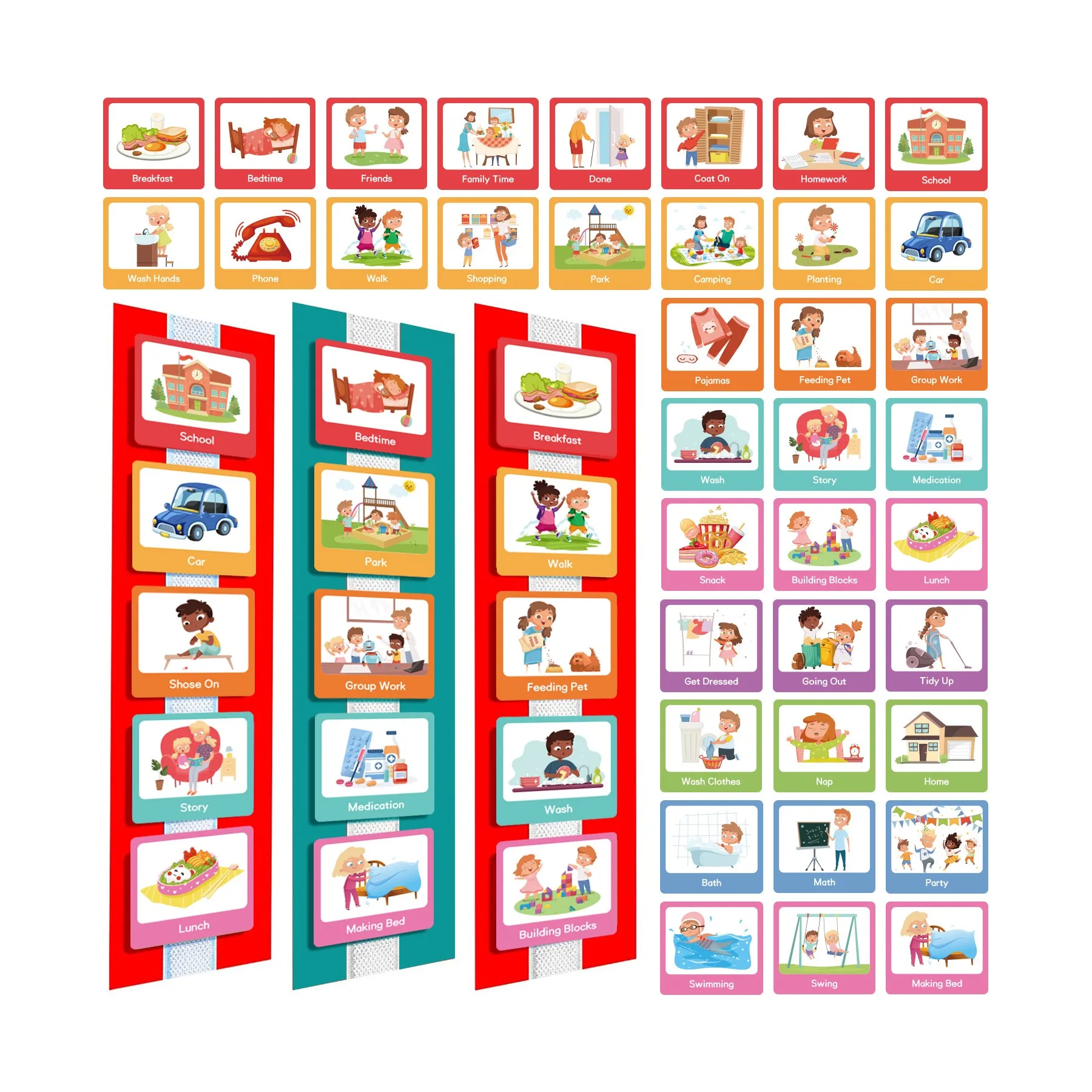 Custom Educational Toys Autism Learning Materials for Kids Classroom School Schedule Cards Home Chore Chart Routine Cards