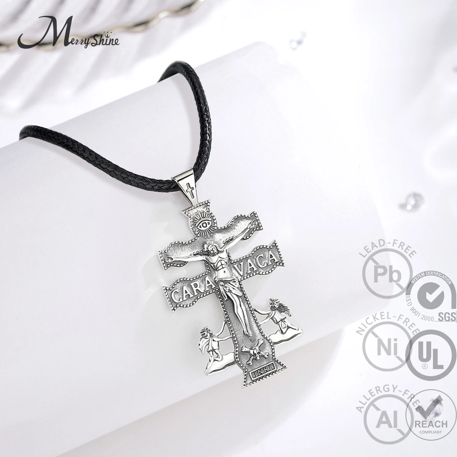 Merryshine 925 Sterling silver women Jesus Christ Cross of Caravaca Pendant necklace for Men