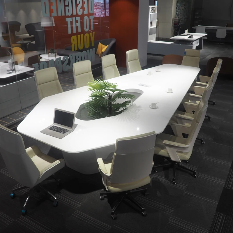 Modern White High Tech Smart Office Furniture 8 10 12 14 16 18 20 Person Customized Boss CEO Meeting Board Room Conference Table