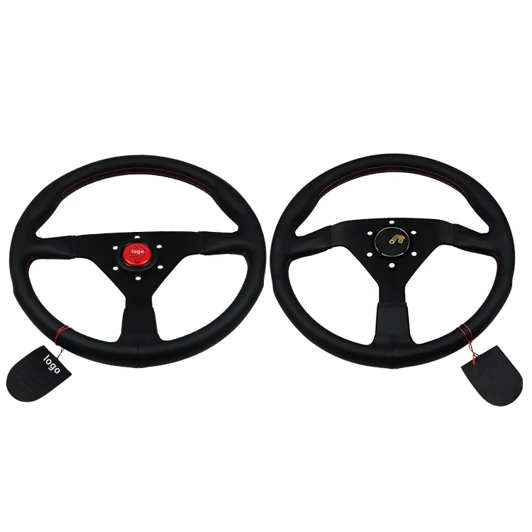 Universal Racing Steering Wheel Montecarlo Black Leather with Red Stitching Red Horn 350mm