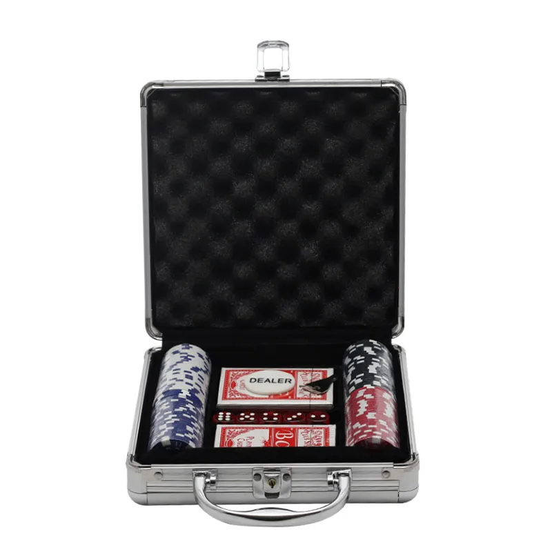 Мини 100 алюминиевая жестяная покерная чипа игральные кости Домино Набор для крикета чехол