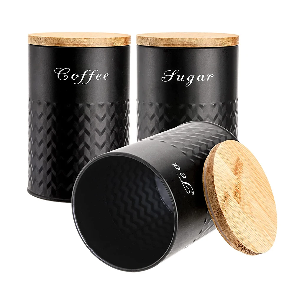 Bamboo Lids Airtight Canister Set Food Storage Containers Jars for Coffee Sugar Tea Flour Rustic Kitchen Decor Containers