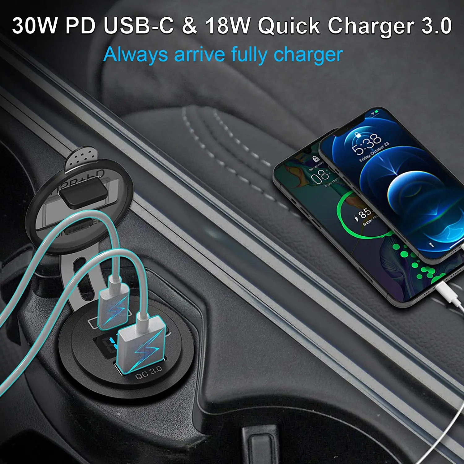Hot Sale Marine Boat USB Charger 12V Dual USB-C PD3.0 Type C QC3.0 Car Charger Socket Power Outlet With LED Voltmeter Switch