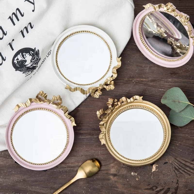 gold white small jewelry storage tray round mirror serving tray set for wedding home decoration living room resin