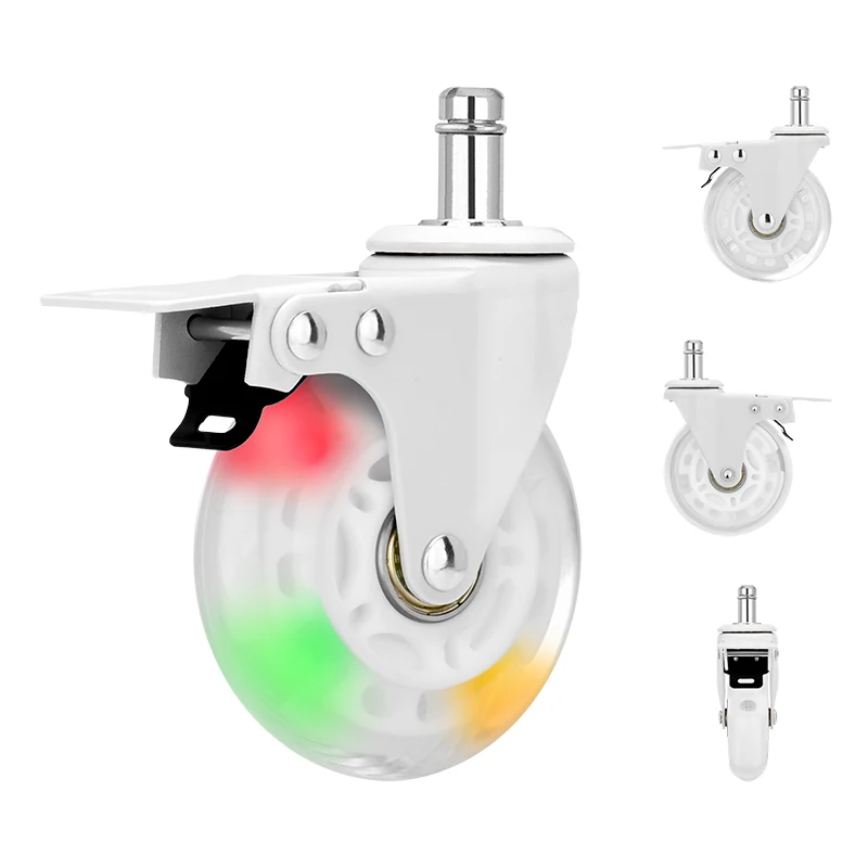 Universal 3 Inch LED PU Swivel Caster Office Chair Caster Wheel Furniture Caster Wheel for Office Chair Workbench Table