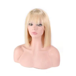 Bliss 13x4 613 Lace Frontal Bob Bangs Wig Blonde 613 Human Hair Lace Front Bob Wigs With Bangs Short 613 Transparent Lace Wigs