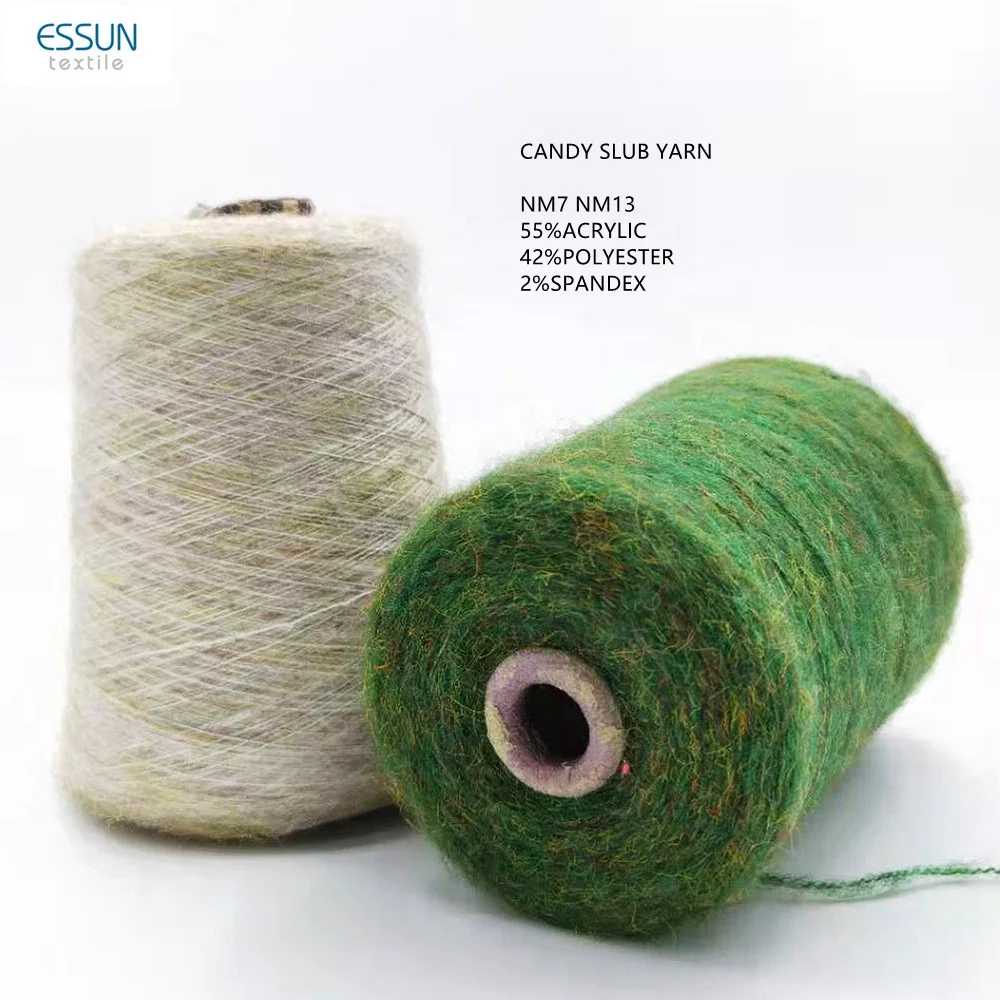 Blended Melange Yarn Cheap Price for Knitting Eco Friendly Nm7 Nm13 55%Acrylic 43%Polyester 2%Spandex Sugar Slub Fancy Yarn