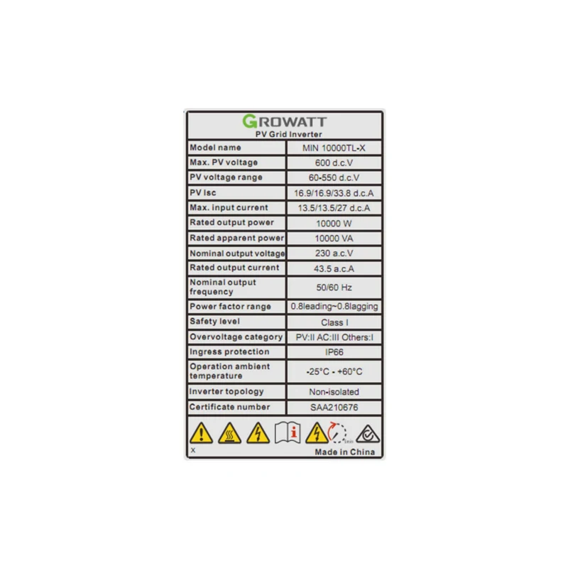 Growatt MIN 7000~10000 TL-X DC/AC Inverters 7KW 8KW 9KW 10KW On Grid Solar Inverter