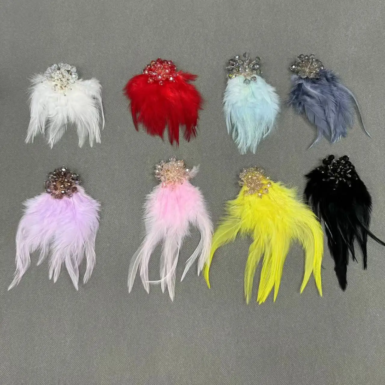 ZSY colorful floral applique handmade feather 3d beads flowers patch rhinestone bridal flower pieces for diy dress earring