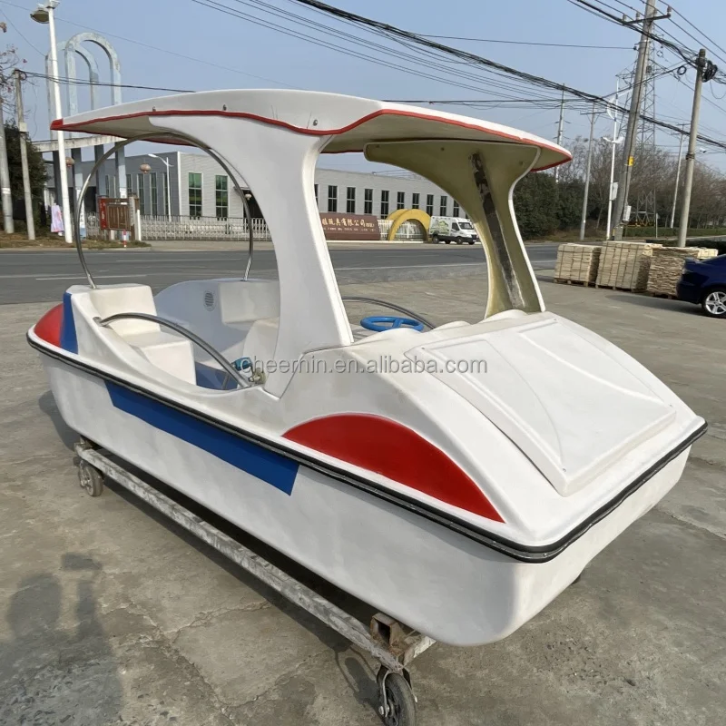 New arrival red blue white fiberglass outdoor for lake 4 person pedal car boat