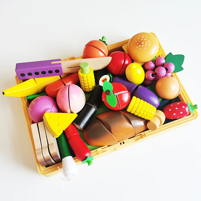 Детские развивающие Игрушки для раннего образования, деревянные игрушки для дома, 24 штуки фруктовых и овощных гамбургеров