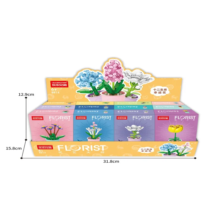 Diy Garden Bouquet Pink Rose Toy Set Box Building Blocks Flowers Acrylic Flower Box