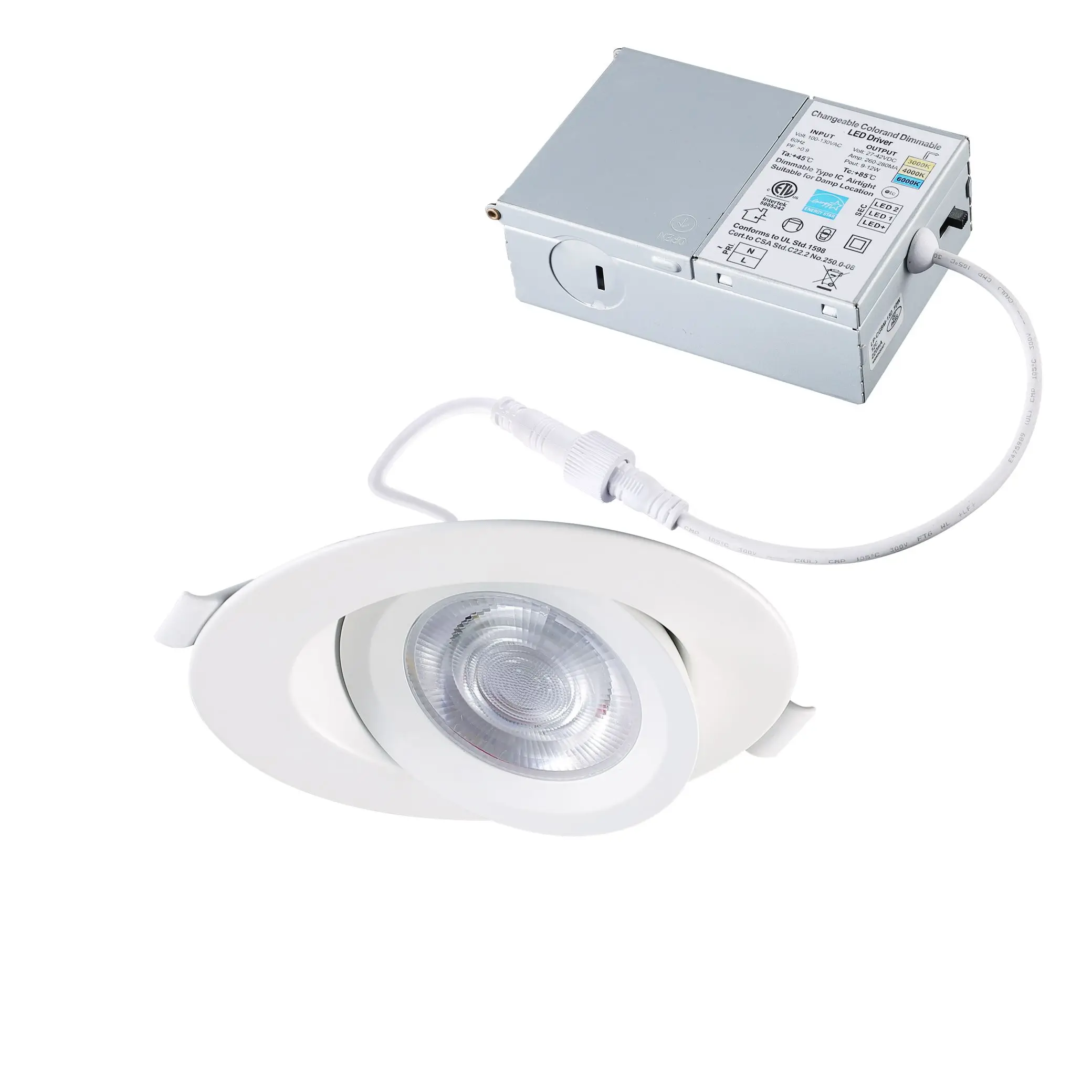 4inch Floating Gimbal Downlight 90 degree Vertical Tilting 360 degree Horizontal Rotetion 5cct Selectable for Canada Market