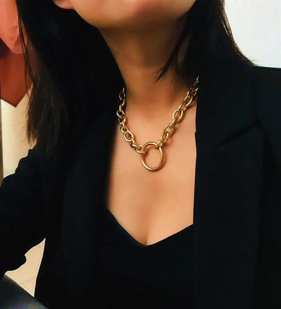 Эксклюзивное металлическое ожерелье C & J в стиле панк с простым геометрическим кольцом в стиле ретро