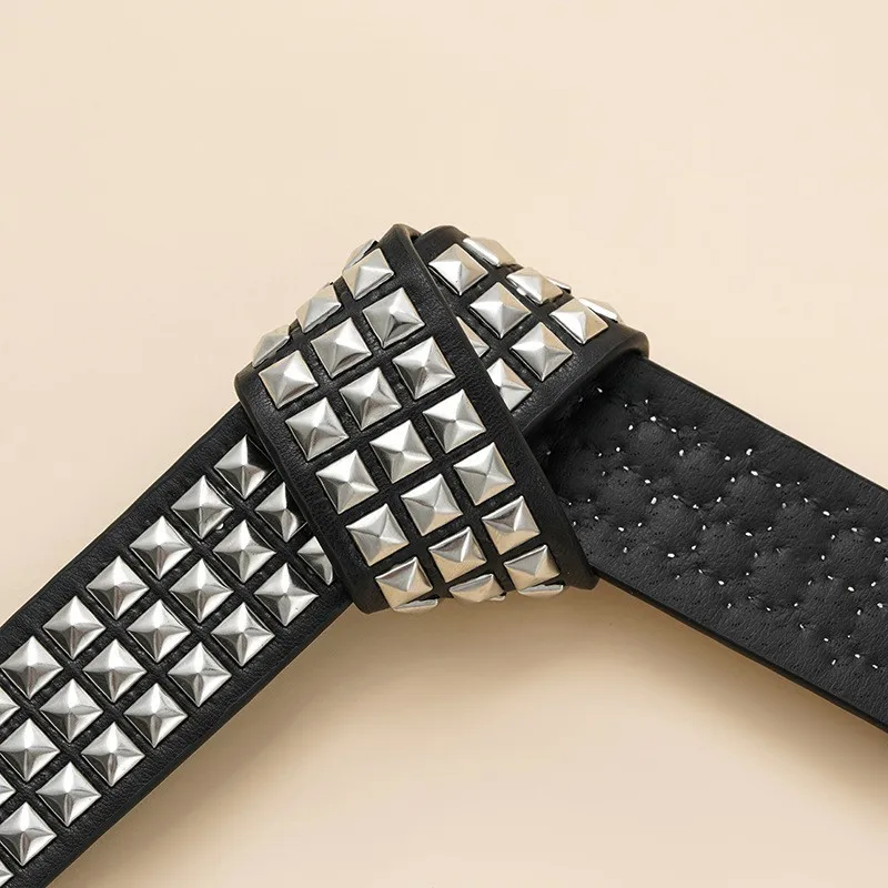 New Punk Pyramid Y2K Gothic Square Rivet Waist Band Women American Europe Retro Belts Custom Length Silver Girls Subculture