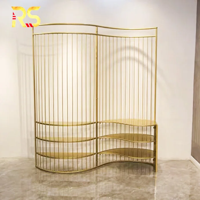 Foshan decorative custom curved  partition divider gold steel screen room divider for salon