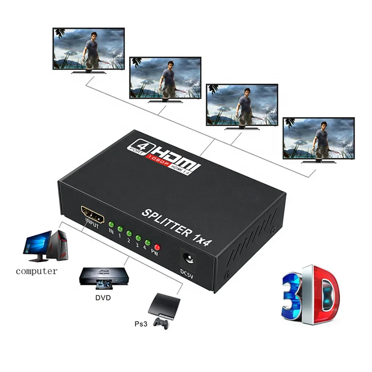 Заводская цена 4K * 2K 3D многофункциональный HD ТВ-разветвитель монитор с зеркальным экраном 1 в 4 выхода HD-разветвитель для HDTV DVD PS3