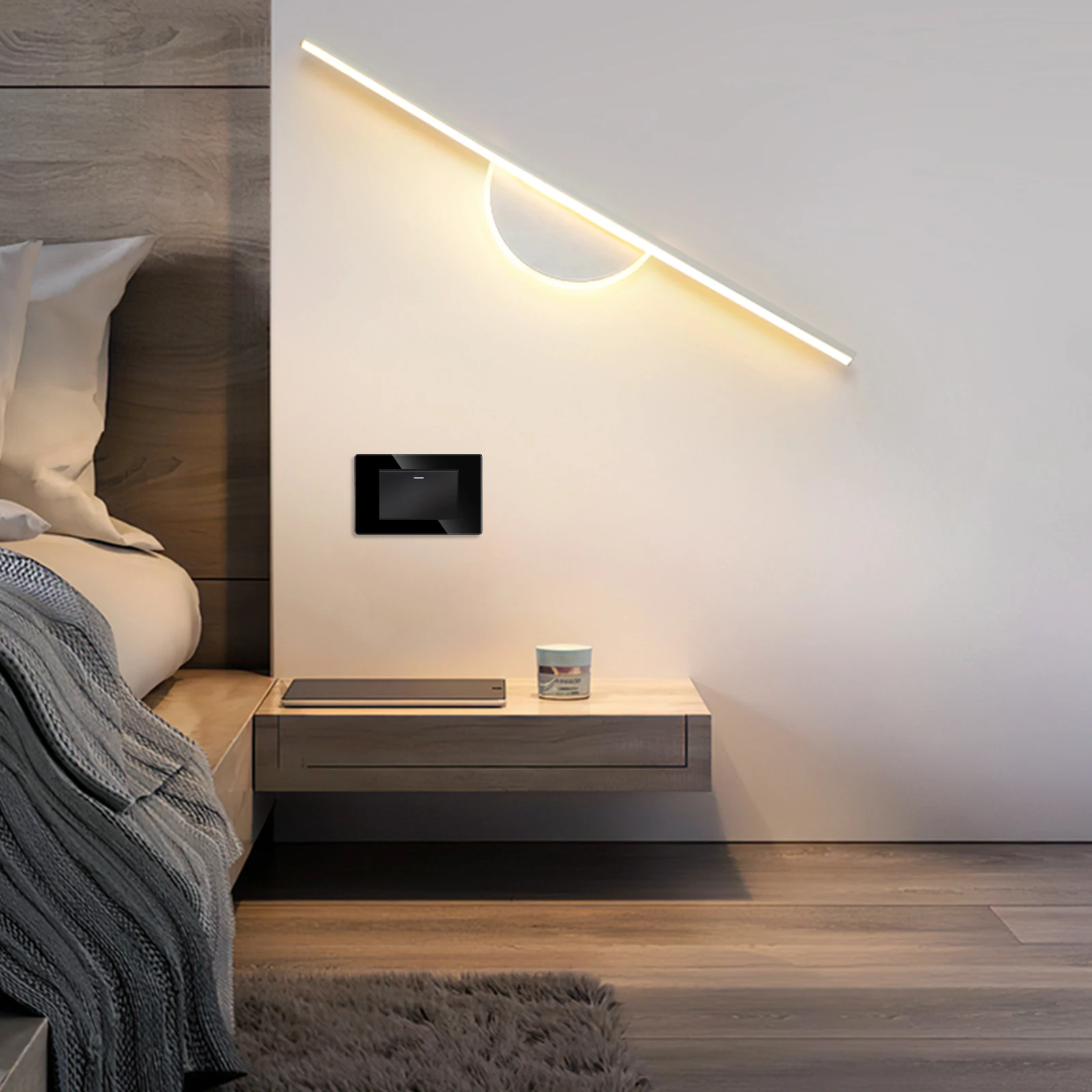 Bingoelec Black Glass Panel 1gang 1way US Standard 250v Indicator Light Electric Push wall switch