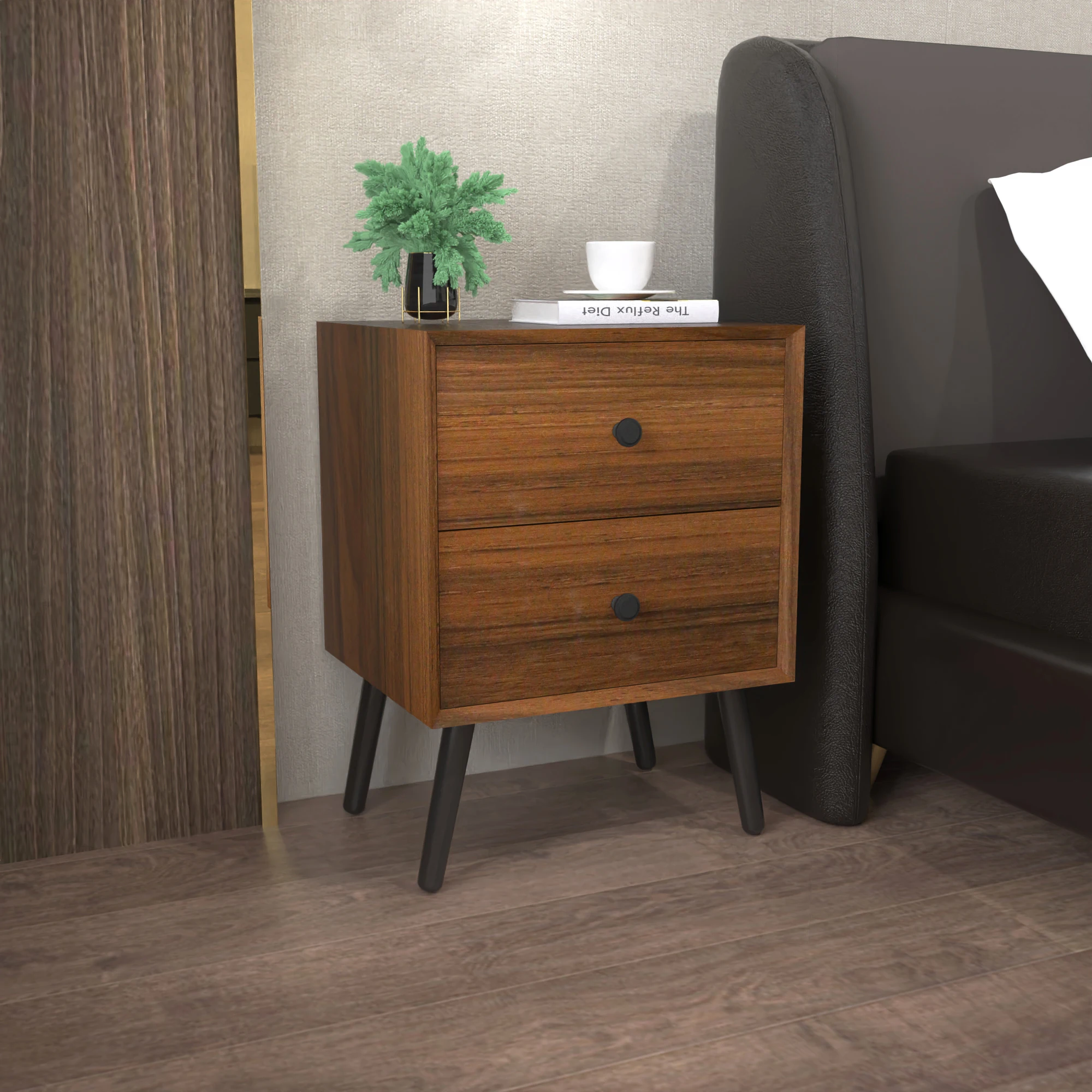 New commodity morden design minimalist style custom furniture wood black bedside table for bedroom