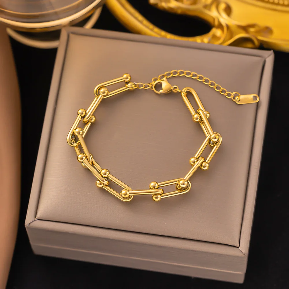 Bracelets Women Fashion Jewelry Vintage 18k Gold Plated Bracelet For Women Stainless Steel Bracelet stainless steel jewelry set