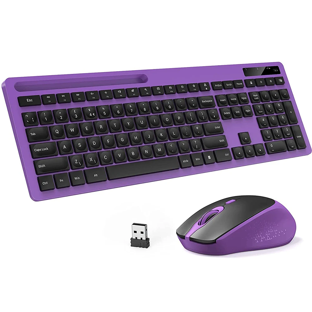 Wireless Keyboard and Mouse Combo,  Keyboards with Phone Holder,  Full-size Silent USB Gaming Wireless Keyboard Mouse Combo