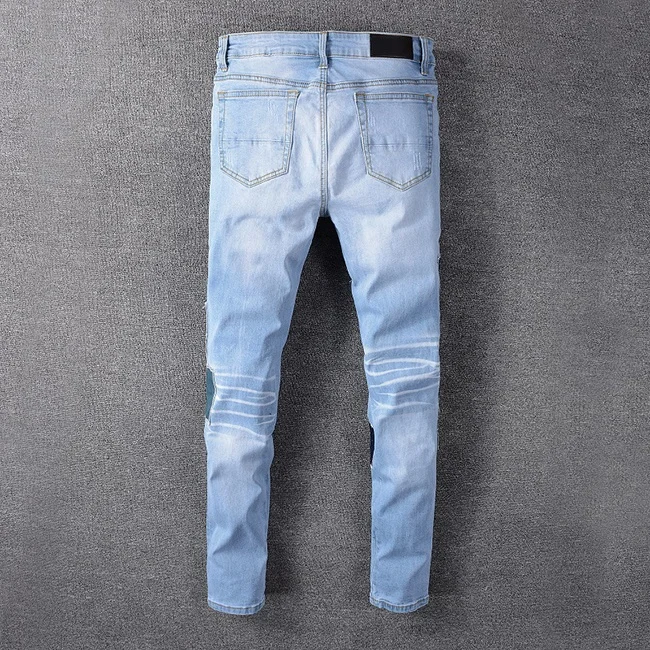 Color block patch ripped jeans men stock all sizes skinny stretch jeans men