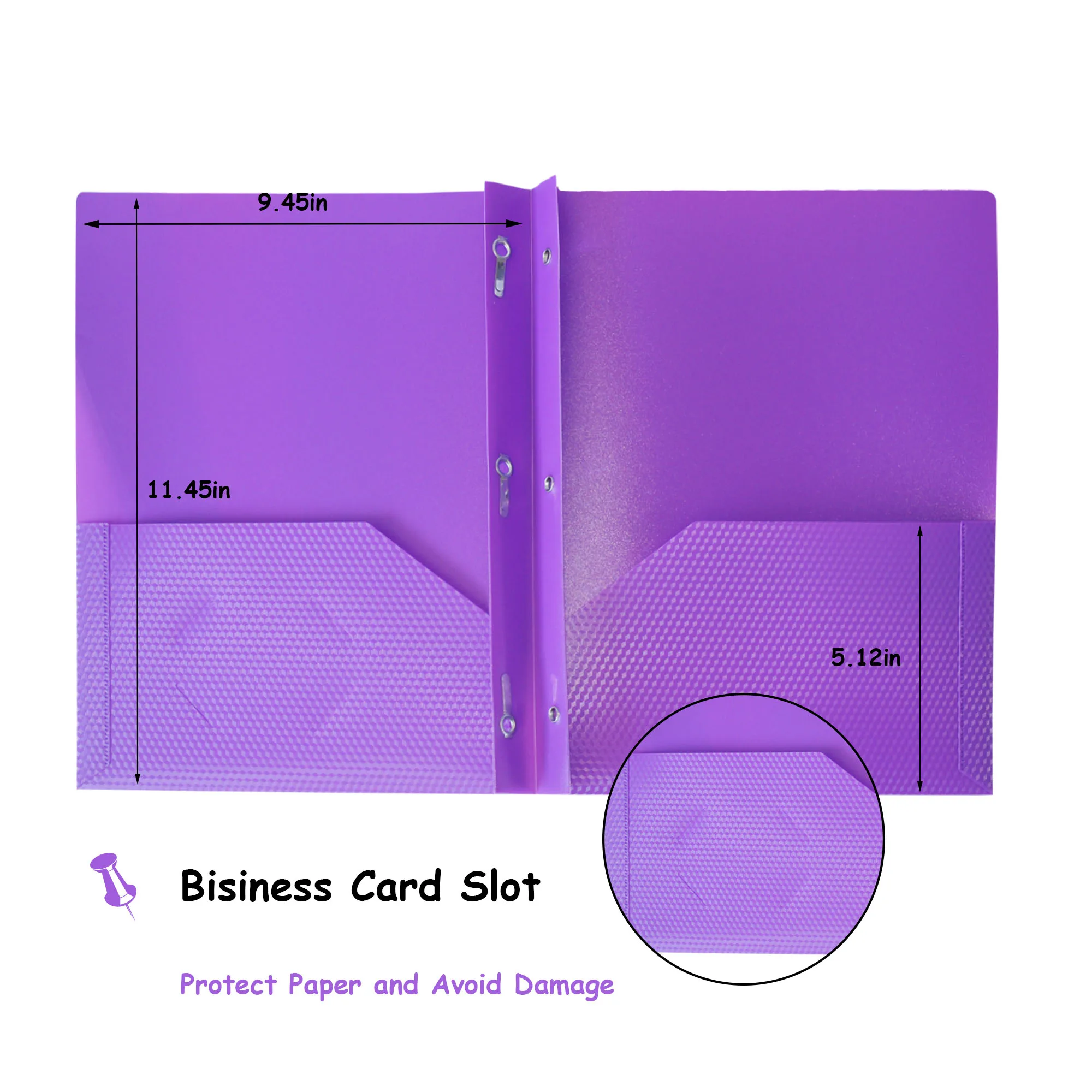 Letter Size Poly Plastic PP Two Pockets Portfolio Files Holder Documents Folder With 3 Metal Prongs