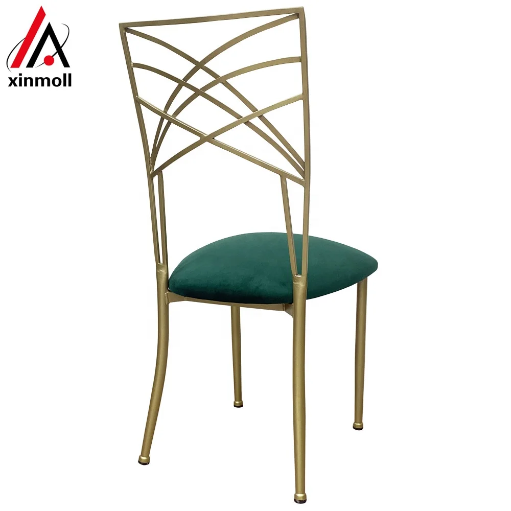 Wedding event chairs Gold  Fanfare Chameleon chair with green Velvet cushions