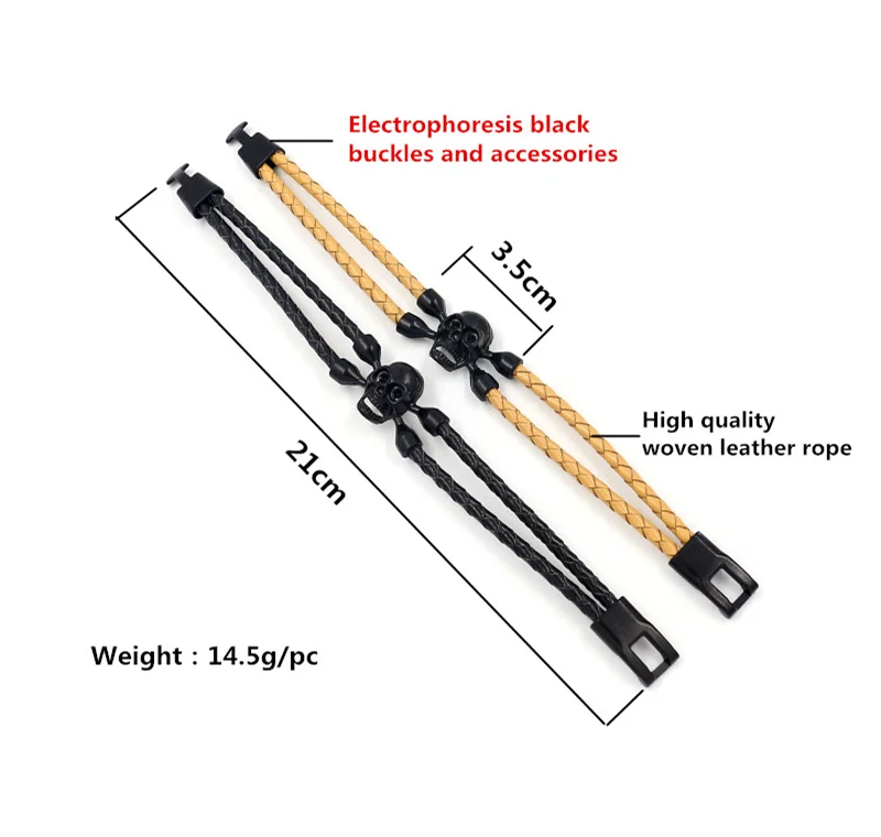 Neo-Gothic Jewelry Ghost Head Alloy Skull Leather Braided Bracelet for Men