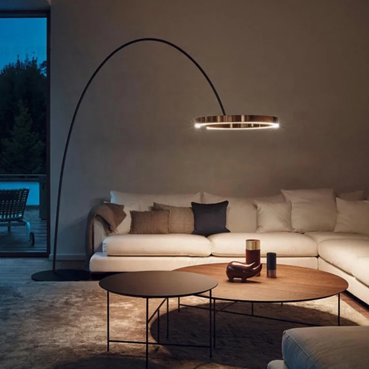 Nordic Modern Luxury Room Corner Decorative Hotel Bedroom Bedside Metal Adjustable Arc Standing Floor Lamp for Living Room