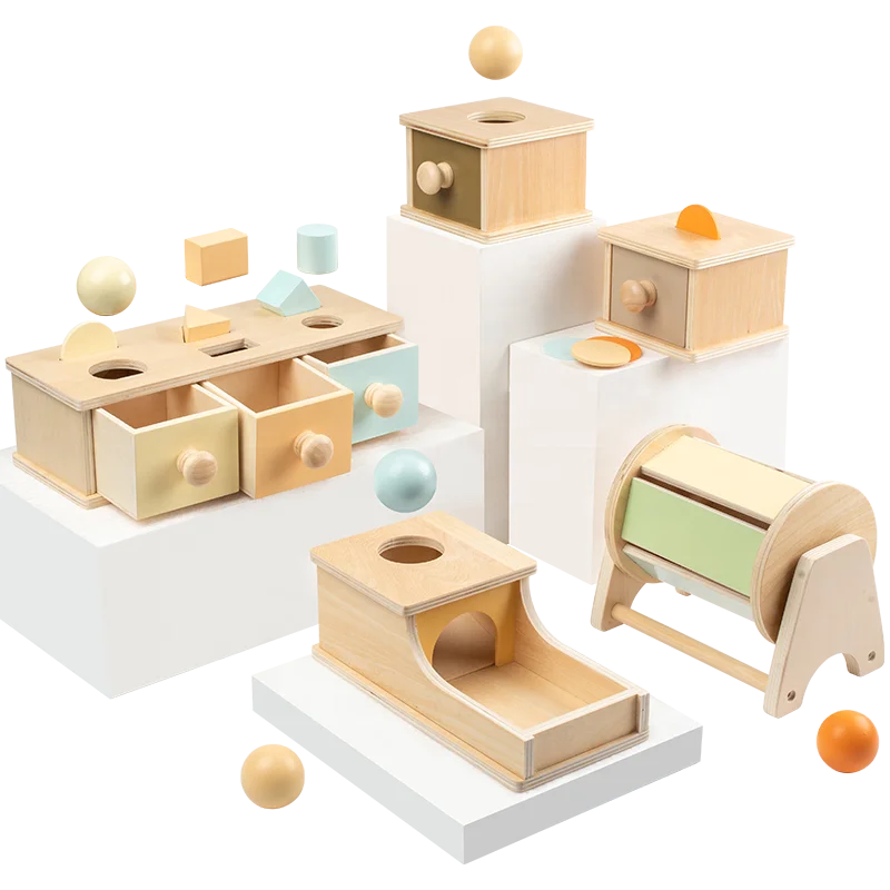 Juguetes Sensoriales Material Montessori Spinning Drum Ball Drop With Drawer Toddlers Montessori Coin Box Wooden Educational Toy