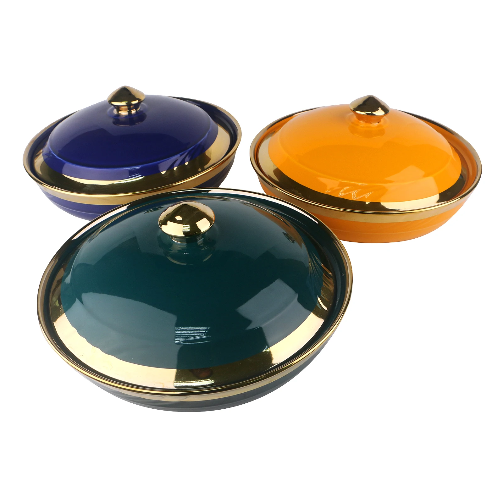 Горячая Распродажа, уникальная синяя керамическая миска для риса с золотой окантовкой и золотой крышкой