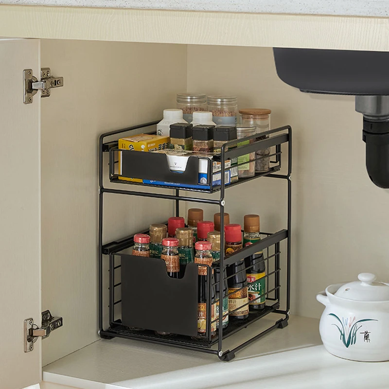 Multi-functional 2-layer Metal Wire Kitchen Corner Shelf under the Sink Bathroom Storage Rack