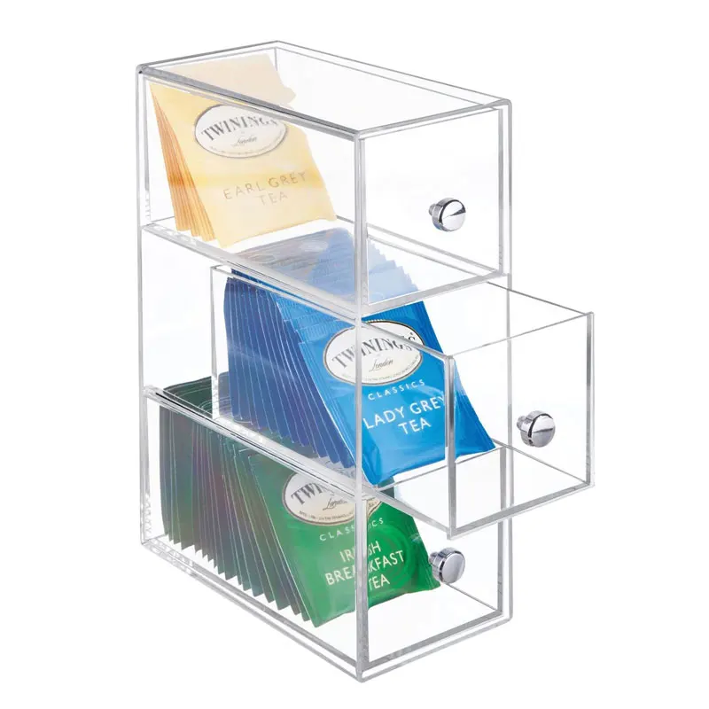 Kitchen Pantry Stackable Storage Organizer Container Station with 3 Drawers for Cabinet