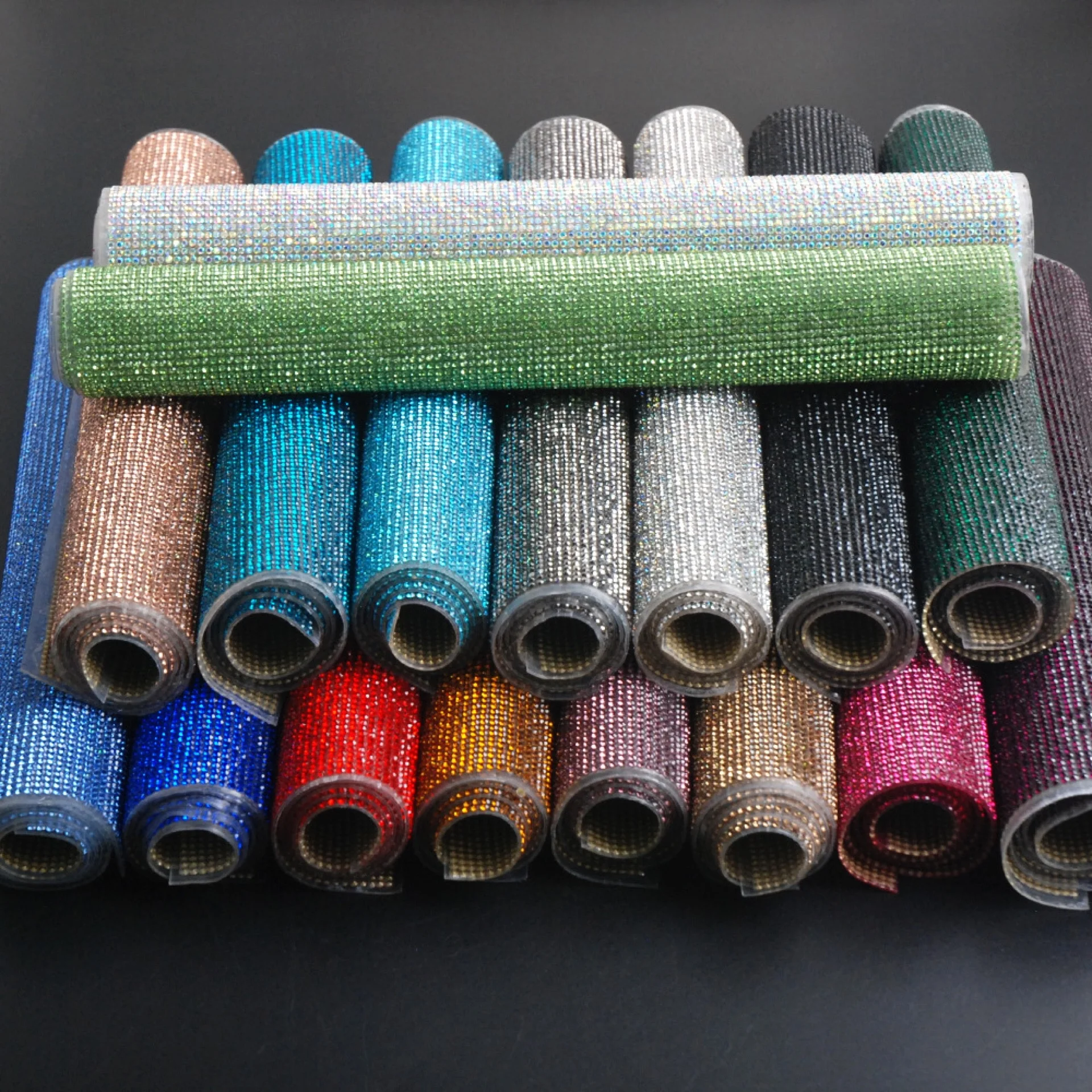 SS6/SS8 Crystal Glass 24*40cm Self-sticking Rhinestone Mesh Sheet Various Color Trimming Sheet