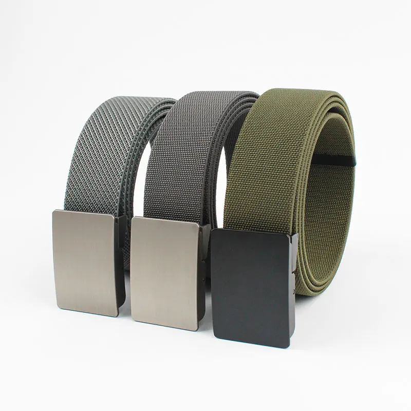 Factory Alloy Tactical Belt Polyester Buckle Weaving Stretch Fabric Belts Custom Logo Outdoor Adjustable Nylon Men Canvas Belt