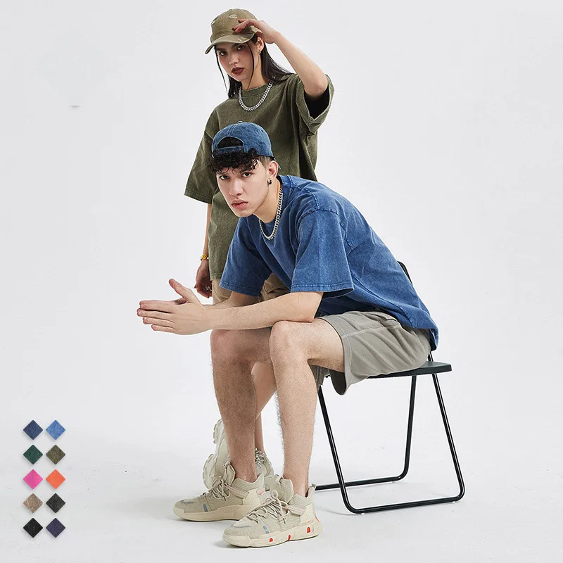 Wholesale Men Acid Wash T-shirt Man Oversized 250gsm Blank Tshirts  Unisex Acid Washed Batik Printed T Shirt Vintage Washed Tee