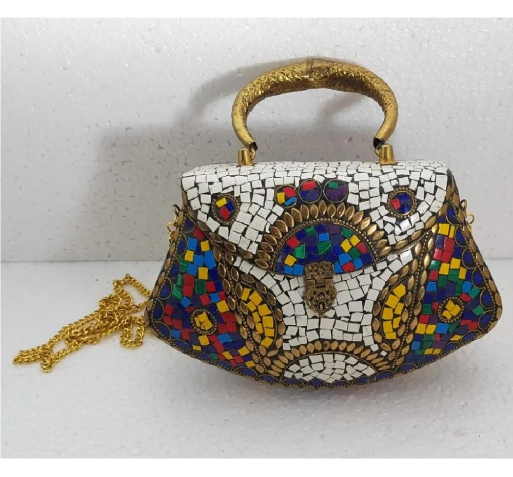 Metal Mosaic Stylish Hot Selling Clutch With Brass Handle