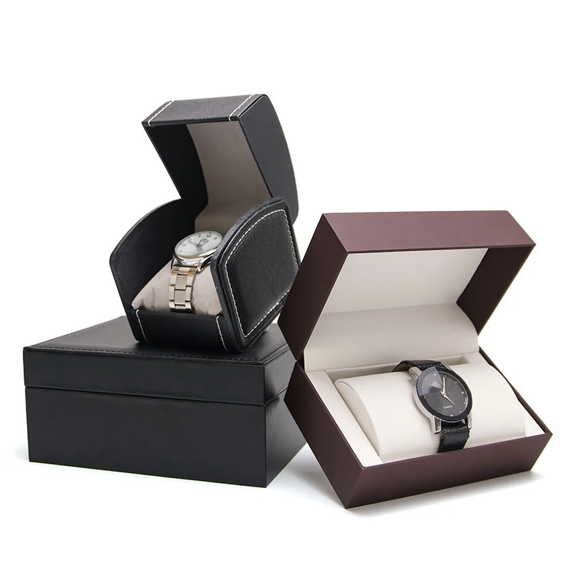 Custom Logo Gift Display Oem Packaging Storage Luxury Black Rigid Cardboard Paper Watch Box Cases -