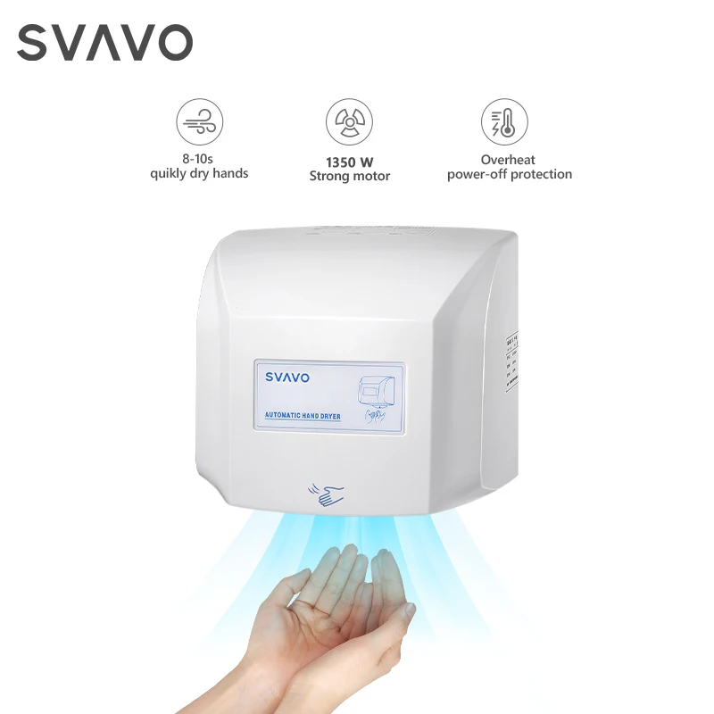 Быстросохнущая электрическая сушилка для рук с датчиком SVAVO 1350W ABS