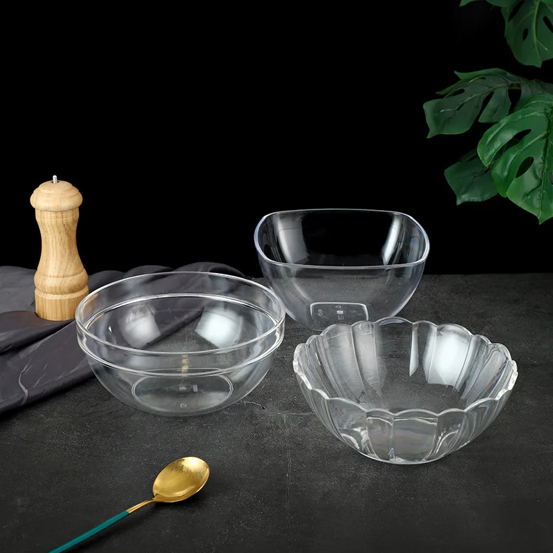 Transparent Acrylic Plastic Salad Bowl Lotus Flower Shaped Fruit Vegetable Mixing Bowls
