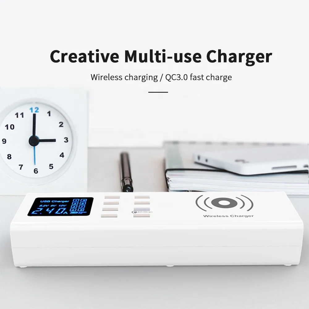 SUNLINE 2020 Multi 8 USB Port QC3.0 Quick Charger Socket Universal 10W For smart phone Fast Mobile Phone Qi Wireless Charger