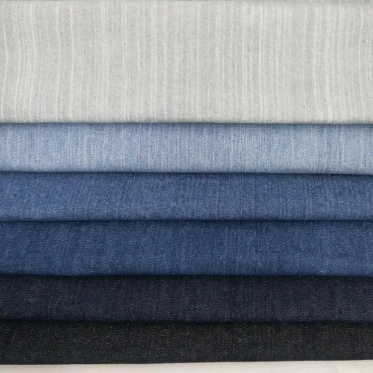 Top Quality Jeans Cloth Summer denim fabric 16- piece two-way bamboo stretch denim fabric with clear lines lines for jeans plain