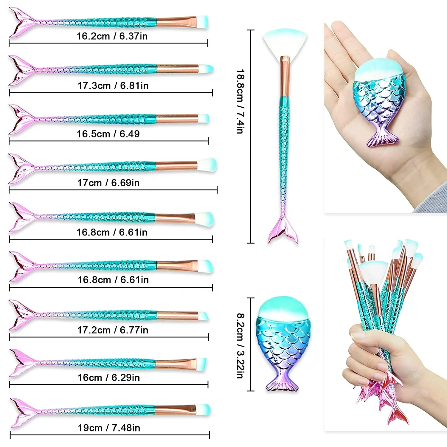 11pcs makeup brush set fish tail mermaid cosmetics makeup brushes